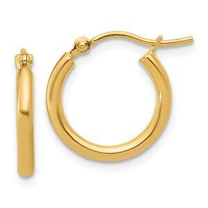 2mm Round Hoop Earrings in 10k Yellow Gold, 13mm (1/2 Inch)
